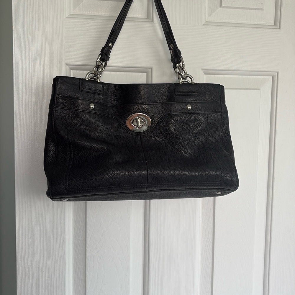 Coach Penelope Black Leather Shoulder Bag with Silver Hardware